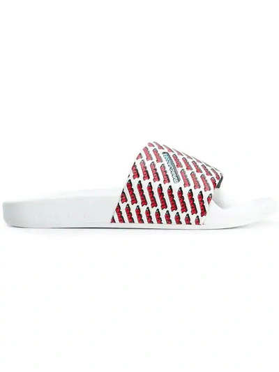 Marc Jacobs Love Printed Leather Slides In White Multi