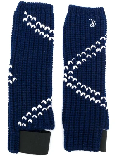 Raf Simons Contrast Knitted Gloves In Blue