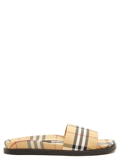 Burberry Yellow Ashmore Slides In Brown