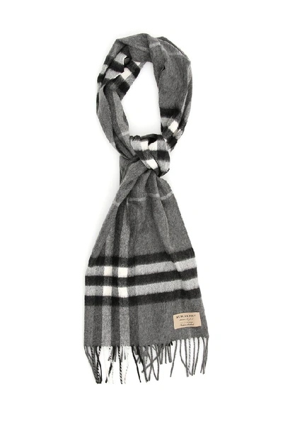 Burberry Icon Check Cashmere Scarf In Grey