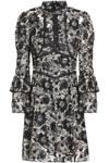 ANNA SUI ANNA SUI WOMAN APPLIQUÉD FLORAL-PRINT FIL COUPÉ  SILK-BLEND MINI DRESS BLACK,3074457345619182322