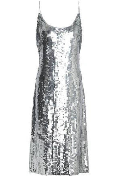 Oscar De La Renta Woman Sequined Silk-blend Midi Dress Silver