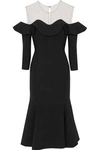 OSCAR DE LA RENTA OSCAR DE LA RENTA WOMAN TULLE-PANELED RUFFLED WOOL-BLEND MIDI DRESS BLACK,3074457345619273671