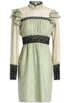 ANNA SUI ANNA SUI WOMAN LACE-TRIMMED PRINTED COTTON AND SILK-BLEND MINI DRESS LIGHT GREEN,3074457345619180694