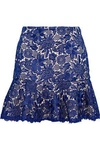 ALICE AND OLIVIA ALICE + OLIVIA WOMAN DELMA FLUTED GUIPURE LACE MINI SKIRT INDIGO,3074457345619166232