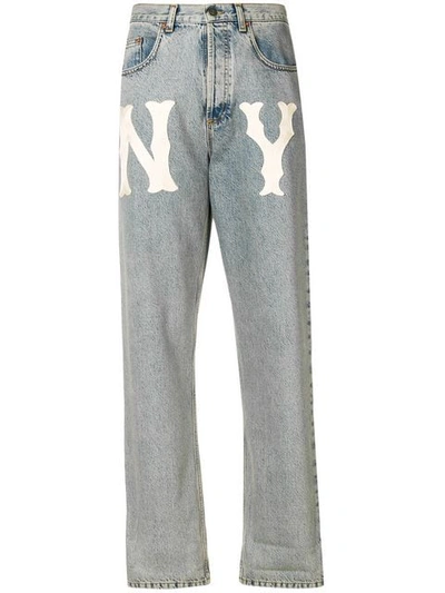 Gucci High-waist 80s Fit Ny Yankees Mlb Patch Denim Jeans In Multi