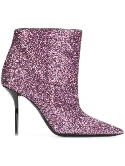 Saint Laurent Pierre Glittered Leather Ankle Boots In Pink