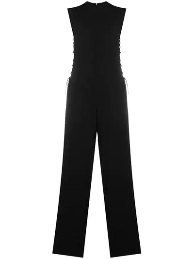 Stella Mccartney Mock-neck Sleeveless Lace-up Sides Wide-leg Jumpsuit In Black
