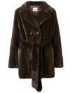 STAND STUDIO STAND FAUX FUR BELTED COAT - BROWN
