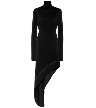 Ellery Bauhaus Asymmetric Cutout Hammered-satin Turtleneck Dress In Black