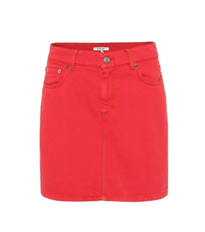 Ganni Cotton Denim Short Skirt In Red