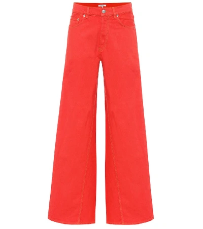 Ganni Wide Leg Cotton Denim Jeans In Red