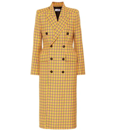 Balenciaga Checked Double-breasted Wool Coat In Yellow