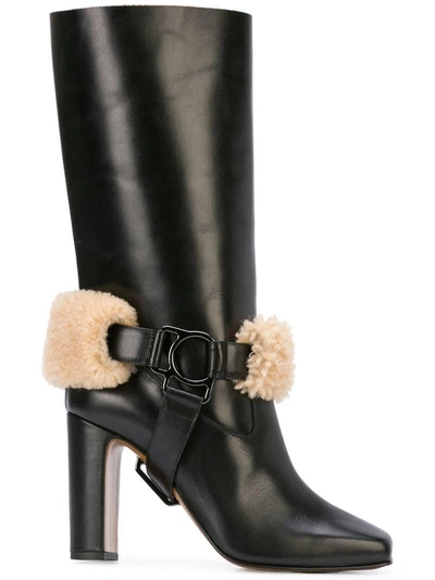 Off-white For Riding Black Leather Knee Boots