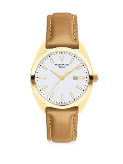 Movado Women's Heritage Datron Yellow Goldplated Stainless Steel & Leather Strap Watch In White/tan