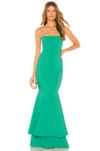 LIKELY LIKELY AURORA GOWN IN GREEN.,LIKR-WD298