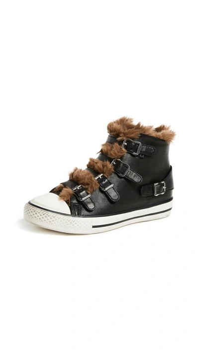 Ash Women's Valko Leather & Faux-shearling High Top Trainers In Black/amber