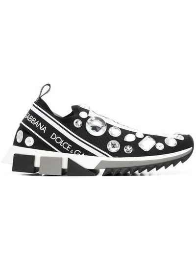 Dolce & Gabbana Sorrento Embellished Sneakers In White,black