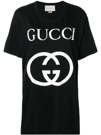 Gucci 超大款logo印花全棉t恤 - 黑色 In Black