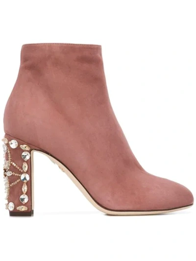 Dolce & Gabbana Embellished Heel Ankle Boots In Pink