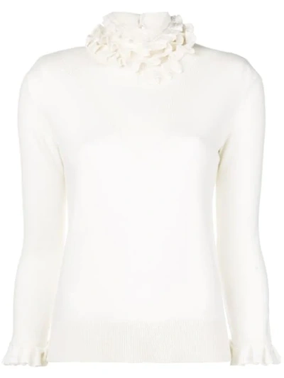 Barrie Flying Lace Cashmere Turtleneck Pullover In White