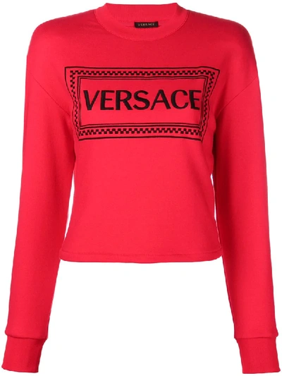 Versace 刺绣logo全棉套头衫 In Red