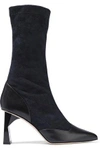 TIBI FELICE LEATHER-PANELED SUEDE BOOTS,3074457345619331809