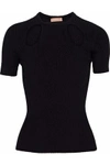 DROME DROME WOMAN CUTOUT RIBBED-KNIT TOP BLACK,3074457345619356663