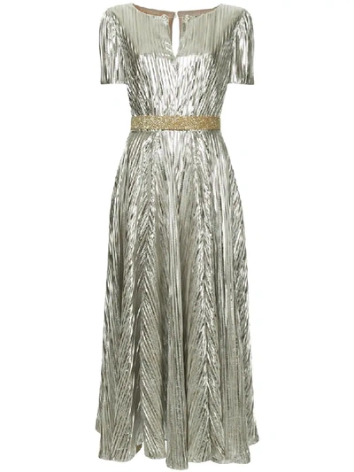 Ingie Paris Pleated Lamé Midi Dress In Silver