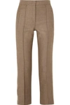 FENDI STRIPED SILK-TRIMMED FLEECE WOOL-BLEND STRAIGHT-LEG PANTS