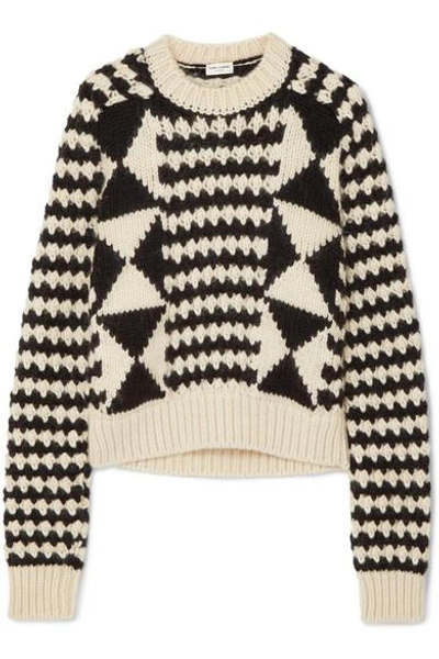 Saint Laurent Cable-knit Wool-blend Jumper In Ivory