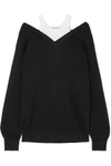 ALEXANDER WANG T LAYERED RIBBED MERINO WOOL-BLEND AND COTTON SWEATER