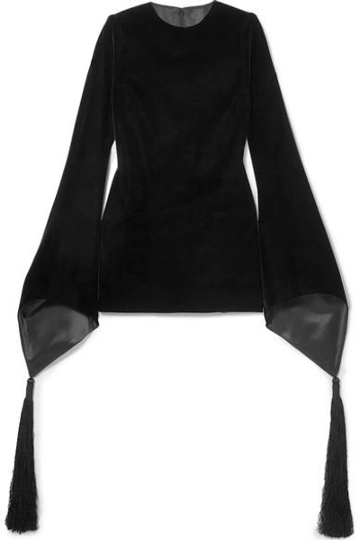 Saint Laurent Wide Sleeve Velvet Mini Dress In Black