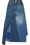 LOEWE ASYMMETRIC PATCHWORK DENIM MIDI SKIRT