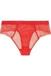 ADINA REAY EMBROIDERED STRETCH-TULLE BRIEFS