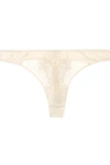 ADINA REAY JESS LACE-TRIMMED TULLE AND SATIN THONG