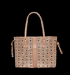 Mcm Medium Liz Reversible Visetos Leather Shopper - Metallic In Champagne Gold