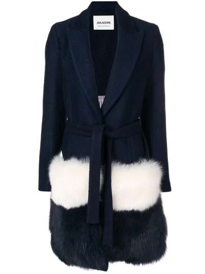 Ava Adore Fur-panelled Coat In Blue