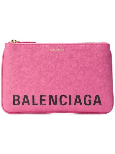 Balenciaga Ville 印花纹理皮革小袋 In Pink Black