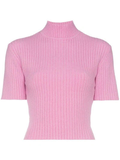 Staud Claudia Cutout Ribbed-knit Jumper In Pink
