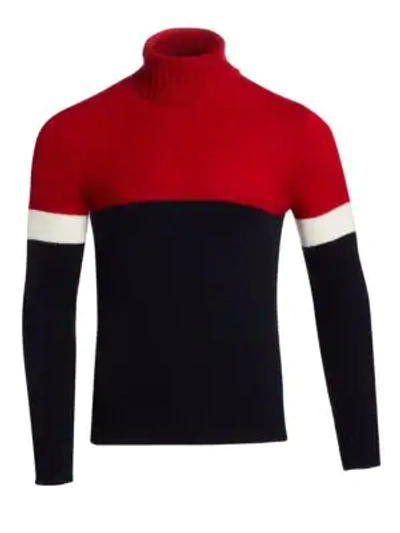 Ralph Lauren Men's Cashmere Colorblock Turtleneck Sweater, Red In Multicolor