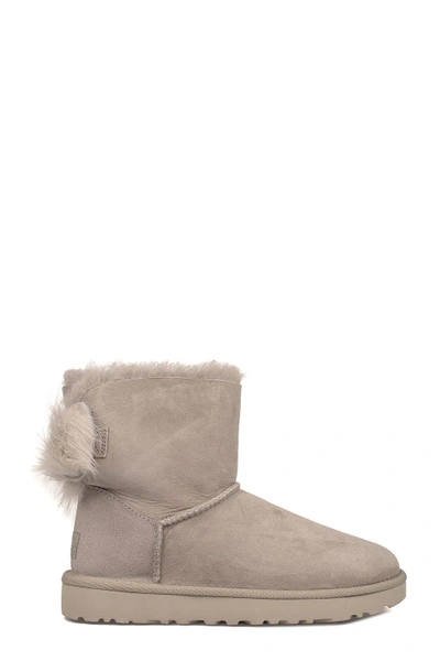 Ugg Gray Fluff Bow Mini Low Boot