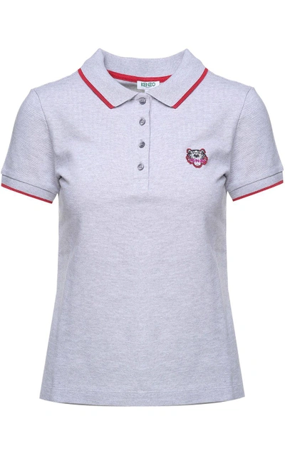 Kenzo Tiger Crest Cotton-piqué Polo Shirt In Grigio