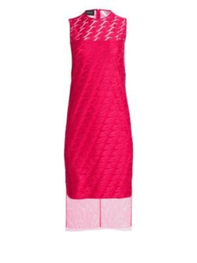 Akris Lips-embroidered Sleeveless Sheath Midi Dress W/ Slip In Pink