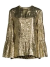 MICHAEL KORS Metallic Tiered Sleeve Peasant Top