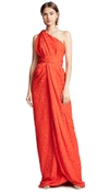 BRANDON MAXWELL Jacquard One Shoulder Twist Front Gown