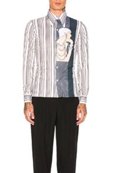 Maison Margiela Vintage Poly Shirt In Abstract,blue,stripes,white. In Multicolor