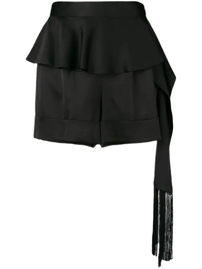 Alexander Mcqueen Flared Frilled Loose Shorts In Black