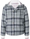 THOM BROWNE THOM BROWNE THOM BROWNE TARTAN DOWN-FILLED HAIRY MOHAIR TECH JACKET - GREY