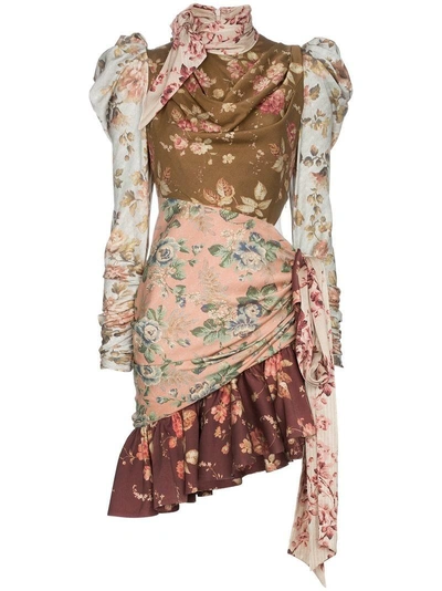 Zimmermann Tempest Tucked Contour Silk-blend Dress In Brown,floral,neutral,pink